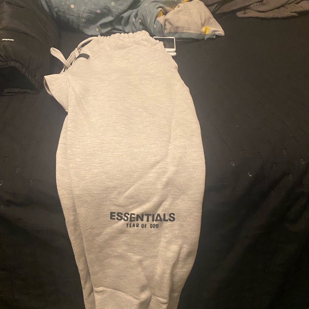Essentials Gray Sweatpants Relaxed Fit Cotton Blend